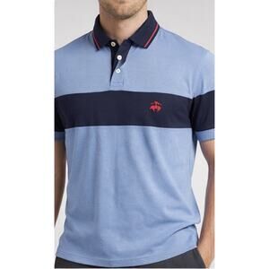 Brooks Brothers Performance Polo Shirt Mens Large Blue Stripe Slim Fit